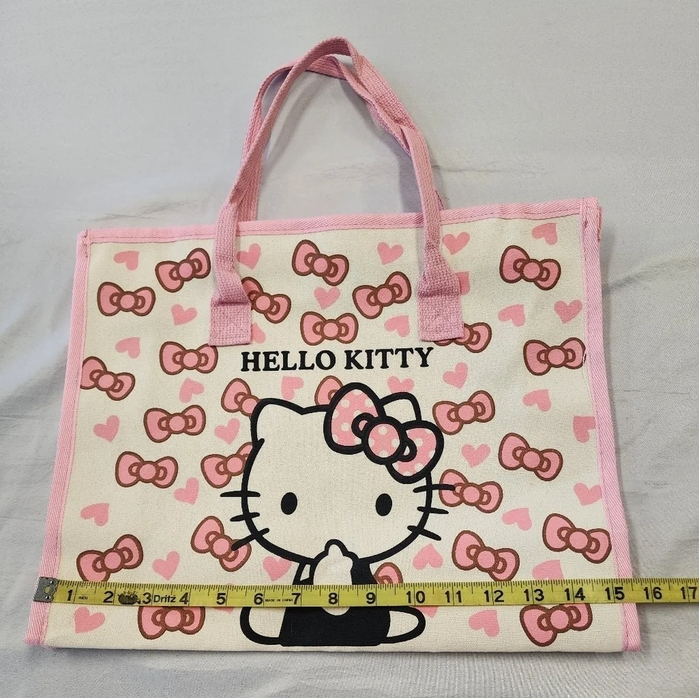 Hello Kitty Women's Pink Cream Canvas Bag Iconic Design Hand Travel Purse NWT